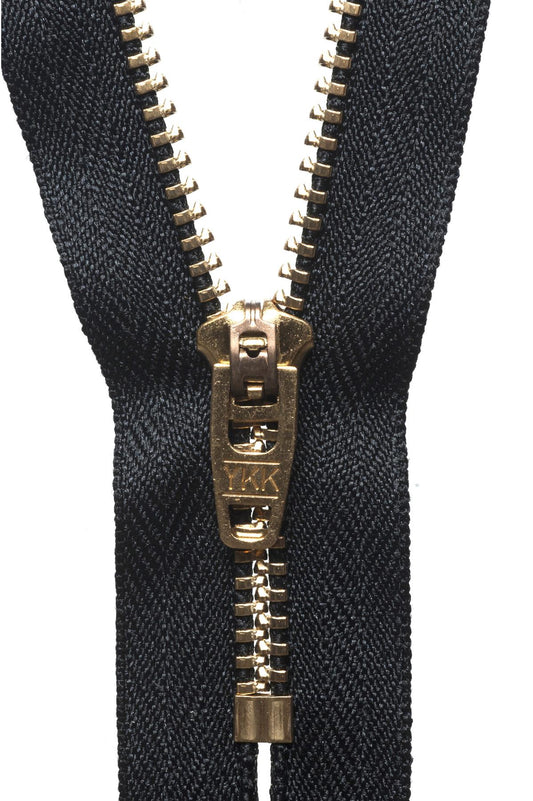 [YKK] Black Brass Jeans Zip - 18Cm