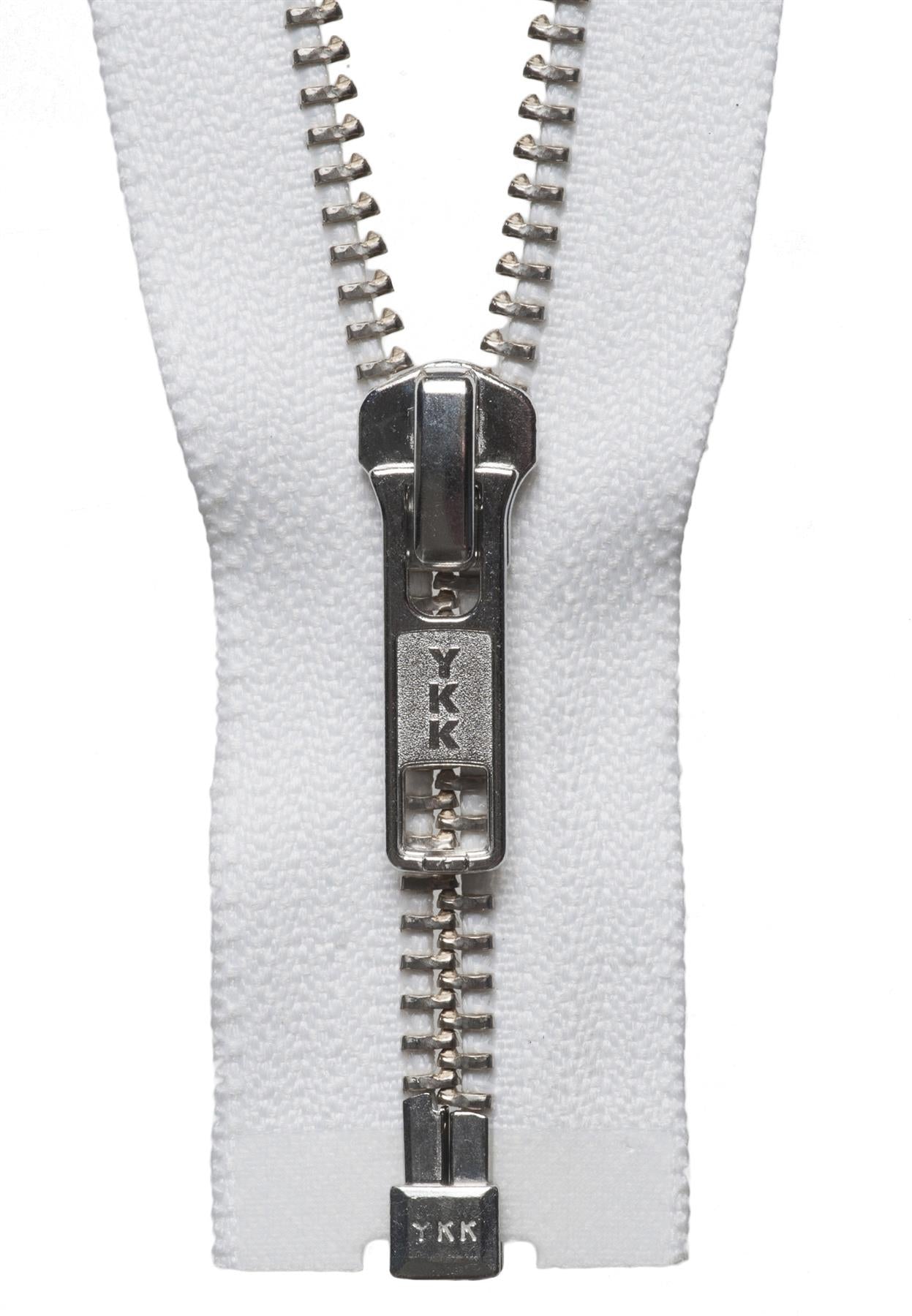 [YKK] White Nickel Free Metal Open End Zip - 56Cm