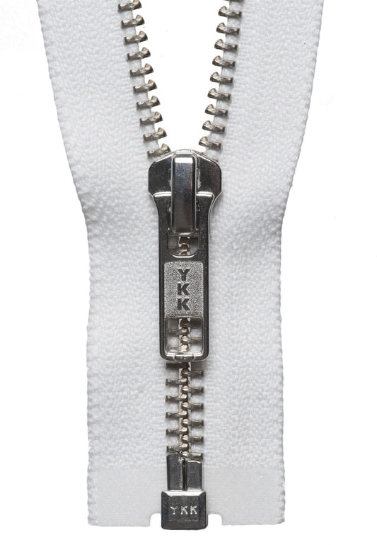 [YKK] White Nickel Free Metal Open End Zip - 56Cm