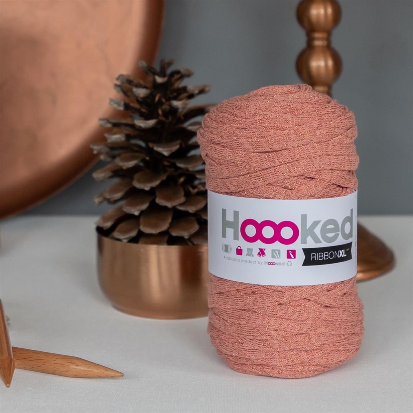 Hoooked RXL Lurex 6 RibbonXL Rose Gold 0.8 Cotton T-Shirt Yarn - 120m (393.7'), 250g