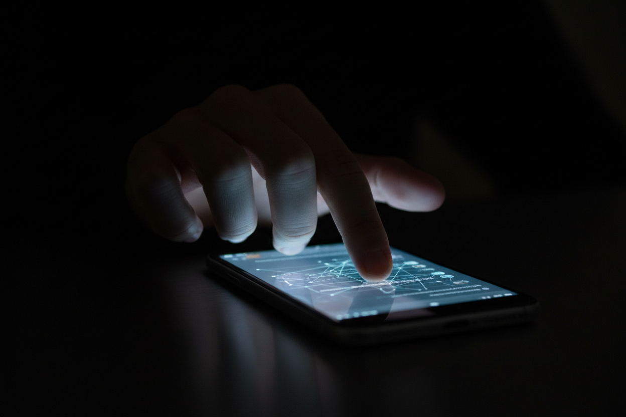 Create a dark image of a hand scrolling 