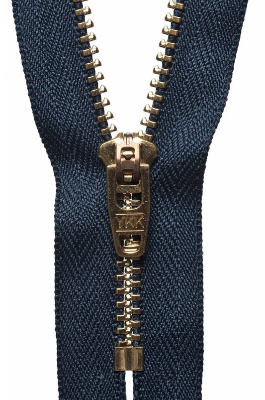 [YKK] Dark Navy Brass Jeans Zip - 15Cm Or 5.90In